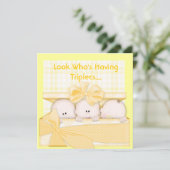 TRIPLETS BABY SHOWER INVITATIE VOOR MULTIPLEKKEN KAART (Staand voorkant)