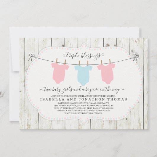 Triplets Baby shower Invitation - 2 meisjes en 1 j Kaart (Voorkant)