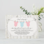 Triplets Baby shower Invitation - 2 meisjes en 1 j Kaart (Staand voorkant)