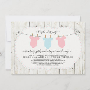 Triplets Baby shower Invitation - 2 meisjes en 1 j Kaart