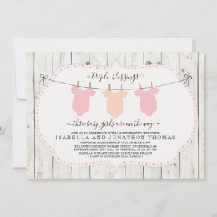 Triplets Baby shower Invitation - 3 Girls Kaart