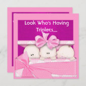 TRIPLETS BABY SHOWER INVITATION GIRLS KAART (Voorkant / Achterkant)