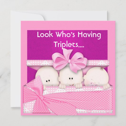 TRIPLETS BABY SHOWER INVITATION GIRLS KAART (Voorkant)