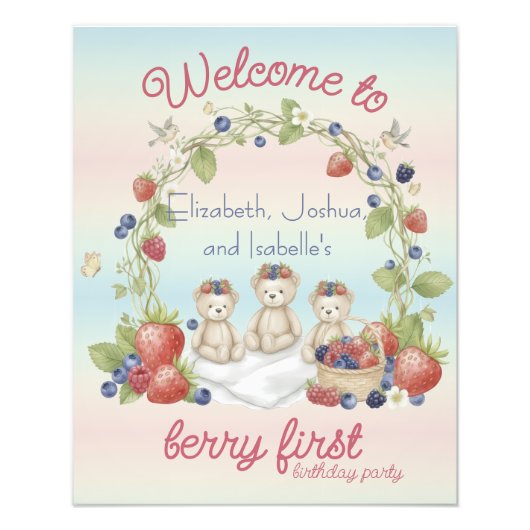 Triplets Berry Eerste Verjaardag Party Poster (Voorkant)