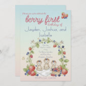 Triplets Berry First Birthday Party Kaart (Voorkant / Achterkant)