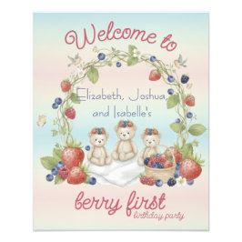 Triplets Berry First Birthday Party Poster