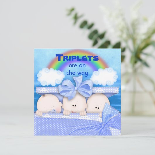 Triplets BOY Baby shower Invitation Kaart (Staand voorkant)