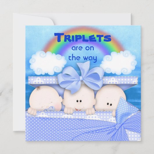 Triplets BOY Baby shower Invitation Kaart (Voorkant)