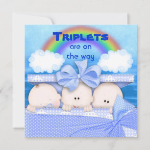 Triplets BOY Baby shower Invitation Kaart