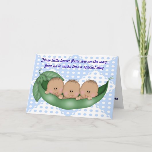 Triplets Boy Baby shower Pea in een Pod-uitnodigin (Voorkant)