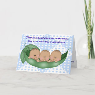 Triplets Boy Baby shower Pea in een Pod-uitnodigin