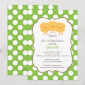 Triplets Chick Baby shower Invitation Green Kaart (Voorkant / Achterkant)