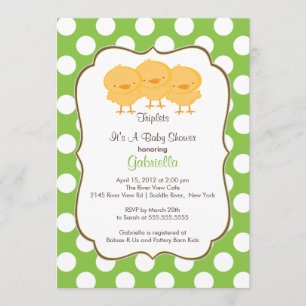 Triplets Chick Baby shower Invitation Green Kaart