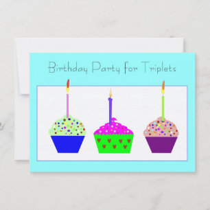 Triplets Cupcake Birthday Invitation Kaart