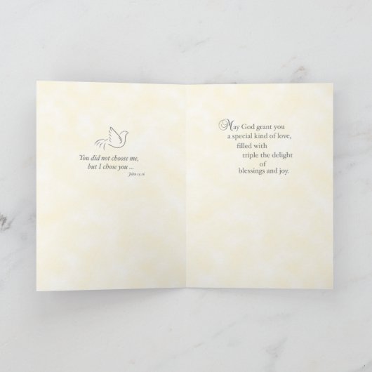 Triplets Doop Kaart in Geel met 3 Kruisen (Binnen)