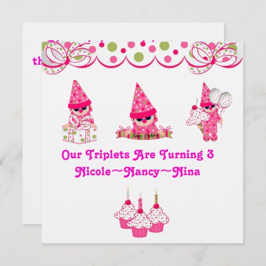 Triplets draaien drie dagen voor het begin van de  kaart (Voorkant / Achterkant)