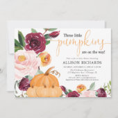 Triplets drie kleine pompoenen herfst baby shower kaart (Voorkant)