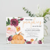 Triplets drie kleine pompoenen herfst baby shower kaart (Staand voorkant)