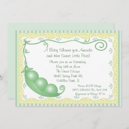 Triplets erwten in een uitnodiging voor het Baby s (Voorkant / Achterkant)