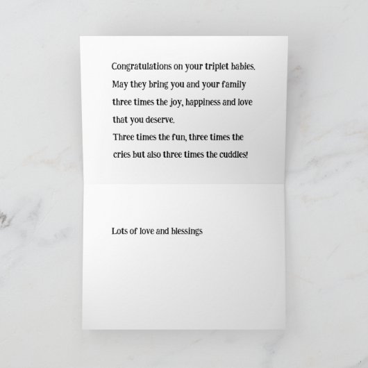 Triplets Gefeliciteerd Kaart, 1 meisje en 2 jongen Bedankkaart (Binnen)