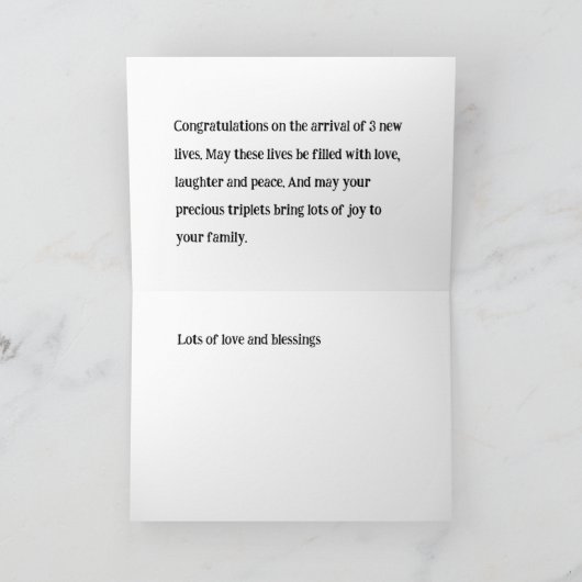 Triplets Gefeliciteerd Kaart, 2 meisjes, 1 jongen, Bedankkaart (Binnen)
