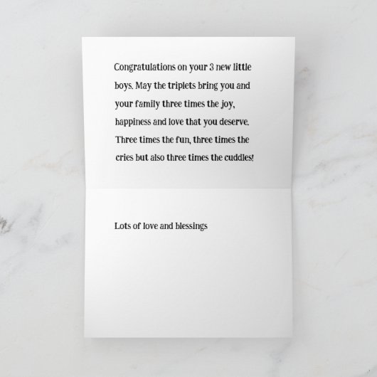 Triplets Gefeliciteerd Kaart, 3 triplet jongens, Bedankkaart (Binnen)