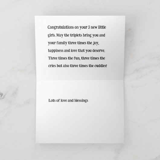 Triplets Gefeliciteerd Kaart, 3 triplet meisjes, Bedankkaart (Binnen)