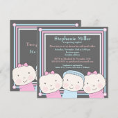 Triplets Girl Boy Pink Blue Baby shower Invitation Kaart (Voorkant / Achterkant)