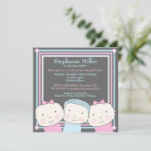 Triplets Girl Boy Pink Blue Baby shower Invitation Kaart (Staand voorkant)