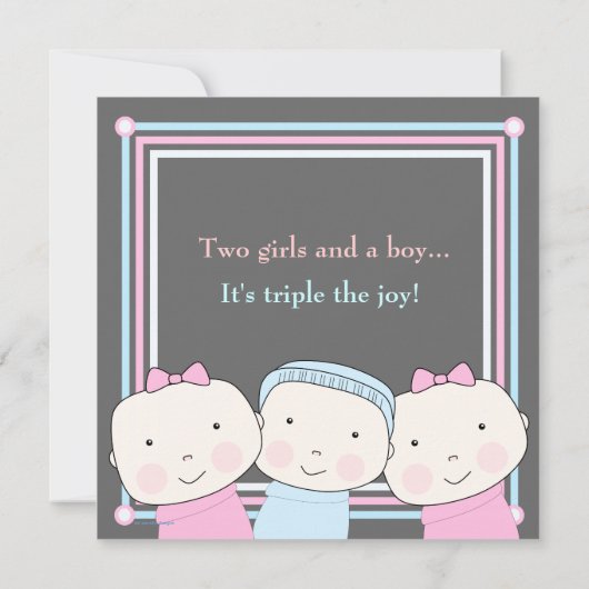 Triplets Girl Boy Pink Blue Baby shower Invitation Kaart (Achterkant)