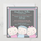 Triplets Girl Boy Pink Blue Baby shower Invitation Kaart (Voorkant)