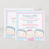 Triplets Girl Boy Pink Blue Baby shower Invitation Kaart (Voorkant / Achterkant)