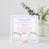 Triplets Girl Boy Pink Blue Baby shower Invitation Kaart (Staand voorkant)