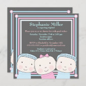 Triplets Girl Boy Pink Blue Baby shower Invitation Kaart (Voorkant / Achterkant)