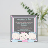 Triplets Girl Boy Pink Blue Baby shower Invitation Kaart (Staand voorkant)