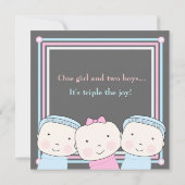 Triplets Girl Boy Pink Blue Baby shower Invitation Kaart (Achterkant)