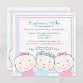 Triplets Girl Boy Pink Blue Baby shower Invitation Kaart (Voorkant / Achterkant)