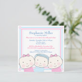 Triplets Girl Boy Pink Blue Baby shower Invitation Kaart (Staand voorkant)