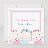 Triplets Girl Boy Pink Blue Baby shower Invitation Kaart (Achterkant)