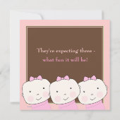 Triplets Girl Pink Brown Baby shower Invitation Kaart (Achterkant)