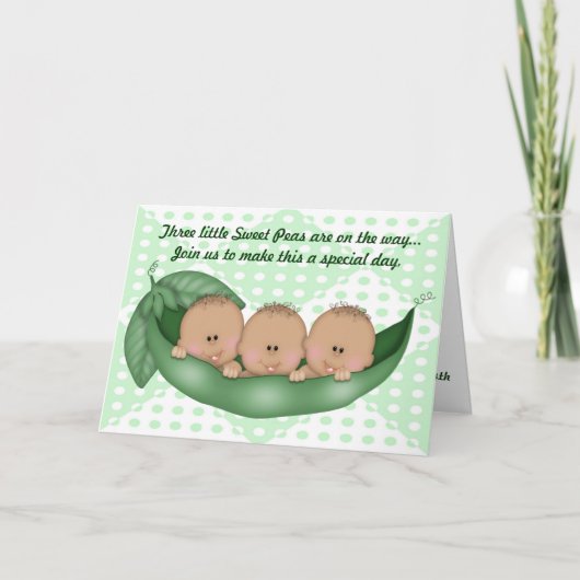 Triplets Green Baby shower Pea in een Pod Invitati (Voorkant)
