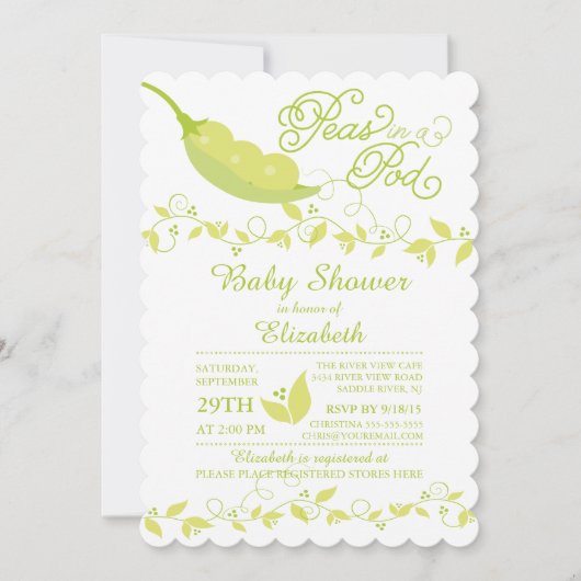 Triplets Kleine Erwten Baby shower Invitation Kaart (Voorkant)