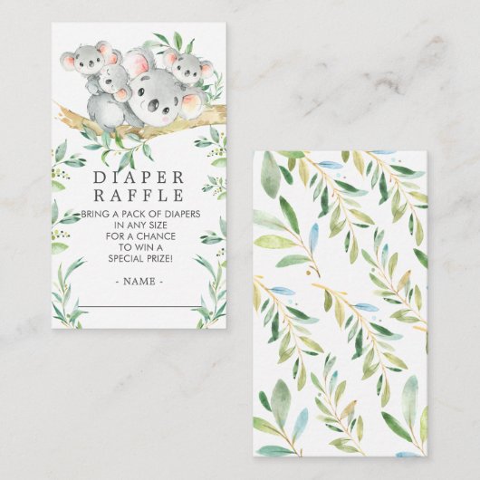 Triplets Koala Baby shower Luier Raffle Ticket Informatiekaartje (Voorkant / Achterkant)