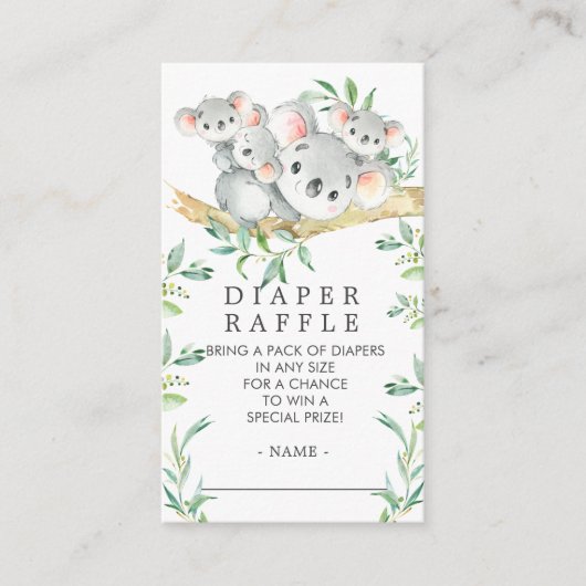 Triplets Koala Baby shower Luier Raffle Ticket Informatiekaartje (Voorkant)