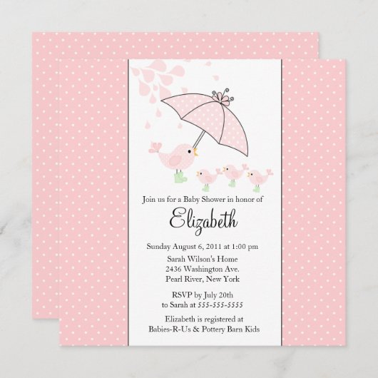 TRIPLETS Mam & Baby Bird Baby shower Invitation Kaart (Voorkant / Achterkant)