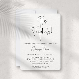 Triplets Modern Script Baby shower Invitation Kaart