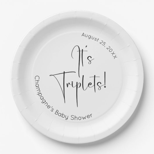 Triplets Modern Script-Baby shower Papieren Bordje (Voorkant)