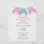Triplets op Clothesline Baby shower Invitation Kaart (Voorkant / Achterkant)