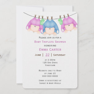 Triplets op Clothesline Baby shower Invitation Kaart