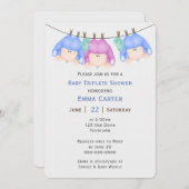 Triplets op Clothesline Baby shower Kaart (Voorkant / Achterkant)